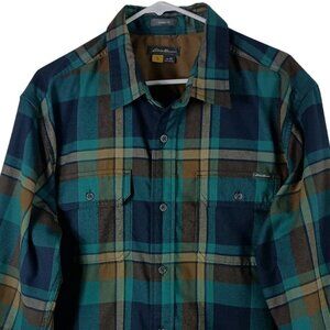 Eddie Bauer Plaid Flannel Shirt Classic Fit Mens XL Teal Gorpcore Outdoor Grunge